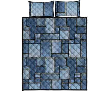 Patchwork Denim Jeans Pattern Print Quilt Bed Set