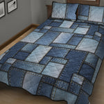 Patchwork Denim Jeans Pattern Print Quilt Bed Set