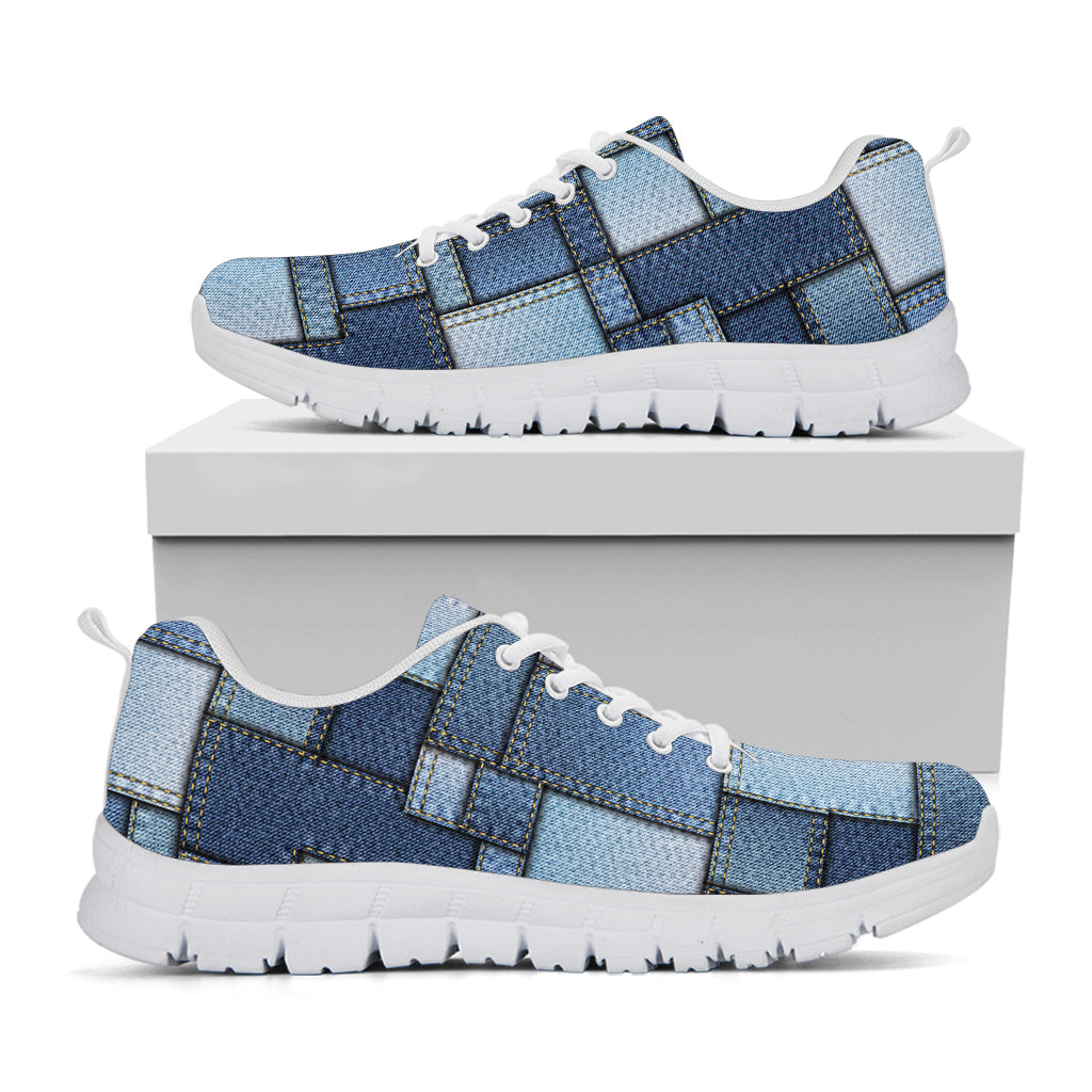 Patchwork Denim Jeans Pattern Print White Sneakers