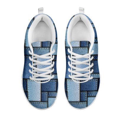 Patchwork Denim Jeans Pattern Print White Sneakers