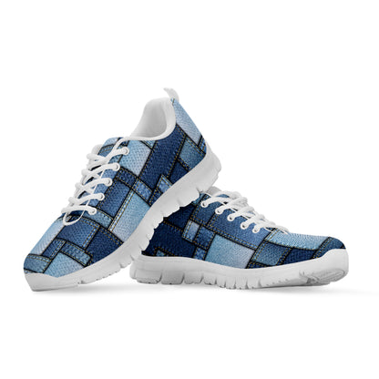 Patchwork Denim Jeans Pattern Print White Sneakers