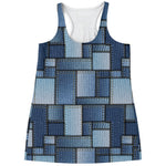 Patchwork Denim Jeans Pattern Print Women's Racerback Tank Top