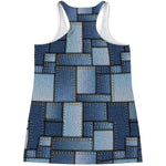 Patchwork Denim Jeans Pattern Print Women's Racerback Tank Top