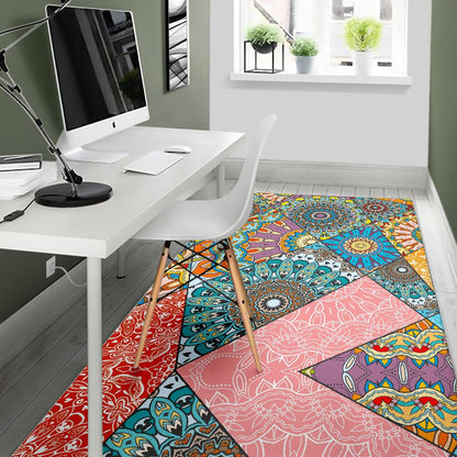 Patchwork Mandala Bohemian Pattern Print Area Rug GearFrost