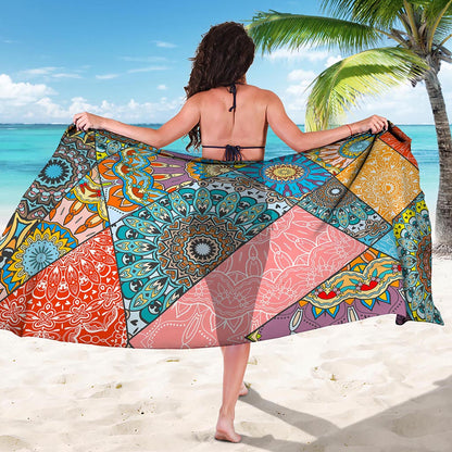 Patchwork Mandala Bohemian Pattern Print Beach Sarong Wrap