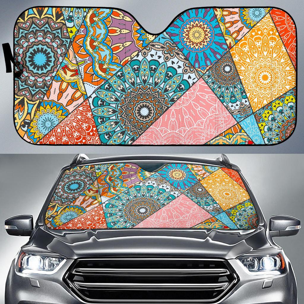 Patchwork Mandala Bohemian Pattern Print Car Sun Shade GearFrost