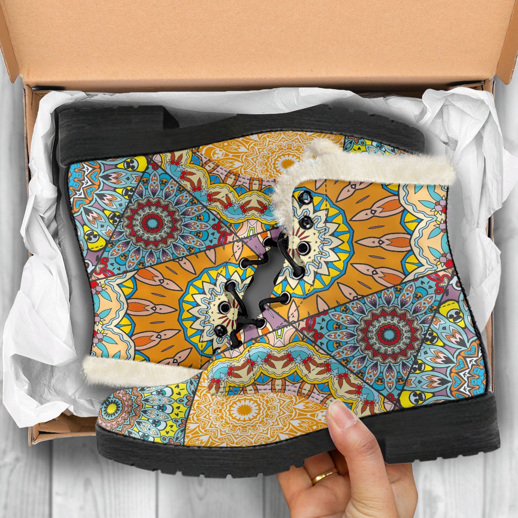Patchwork Mandala Bohemian Pattern Print Comfy Boots GearFrost
