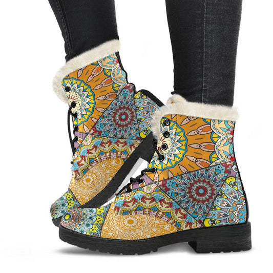 Patchwork Mandala Bohemian Pattern Print Comfy Boots GearFrost