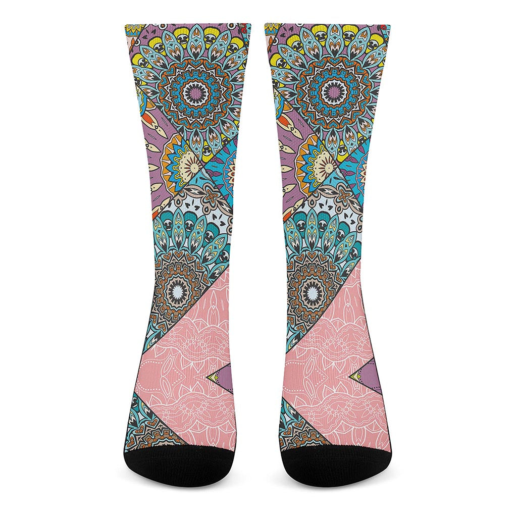 Patchwork Mandala Bohemian Pattern Print Crew Socks