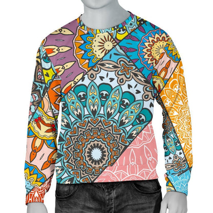 Patchwork Mandala Bohemian Pattern Print Men's Crewneck Sweatshirt GearFrost