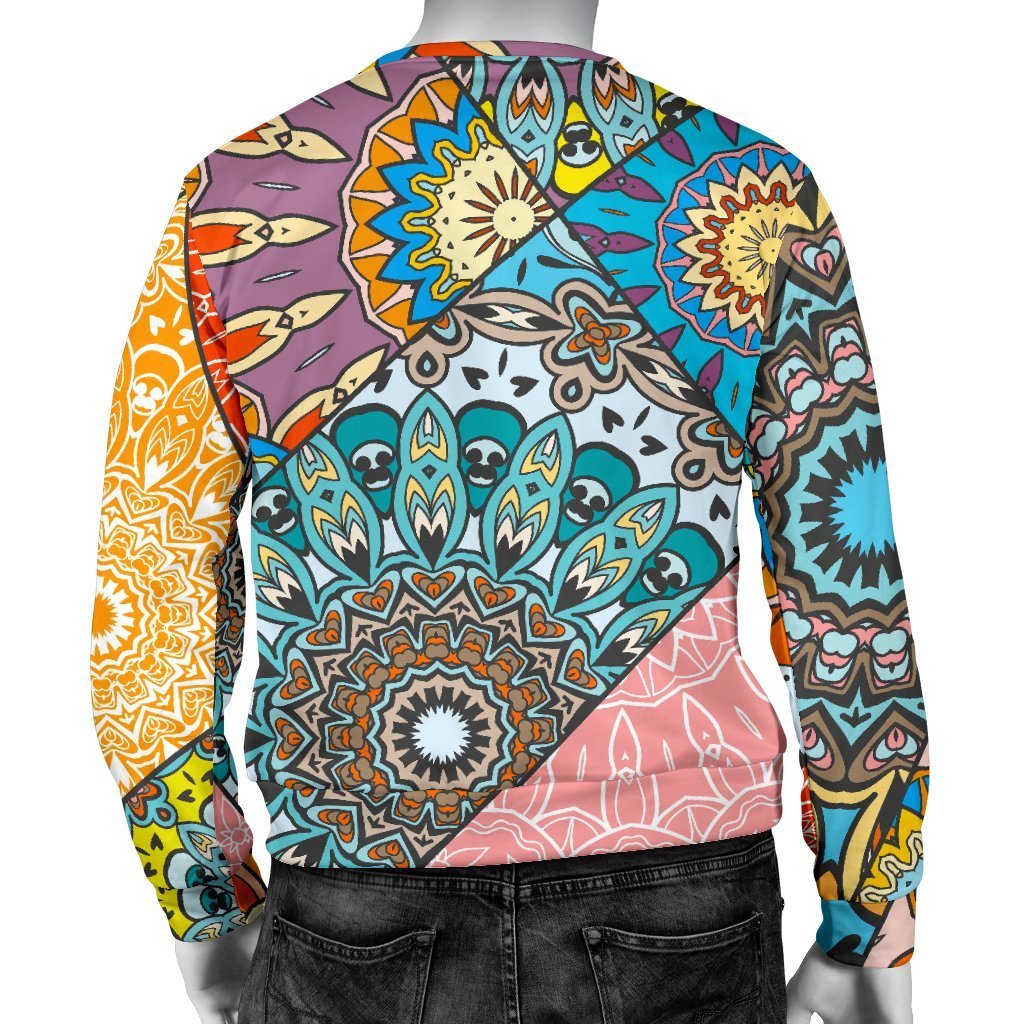 Patchwork Mandala Bohemian Pattern Print Men's Crewneck Sweatshirt GearFrost