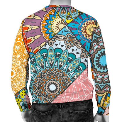 Patchwork Mandala Bohemian Pattern Print Men's Crewneck Sweatshirt GearFrost