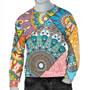 Patchwork Mandala Bohemian Pattern Print Men's Crewneck Sweatshirt GearFrost
