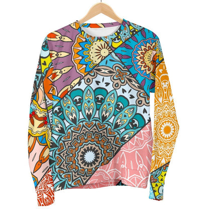 Patchwork Mandala Bohemian Pattern Print Men's Crewneck Sweatshirt GearFrost