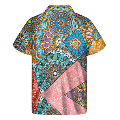 Patchwork Mandala Bohemian Pattern Print Men's Short Sleeve Shirt