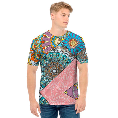 Patchwork Mandala Bohemian Pattern Print Men's T-Shirt