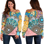 Patchwork Mandala Bohemian Pattern Print Off Shoulder Sweatshirt GearFrost