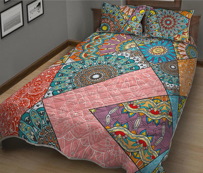 Patchwork Mandala Bohemian Pattern Print Quilt Bed Set