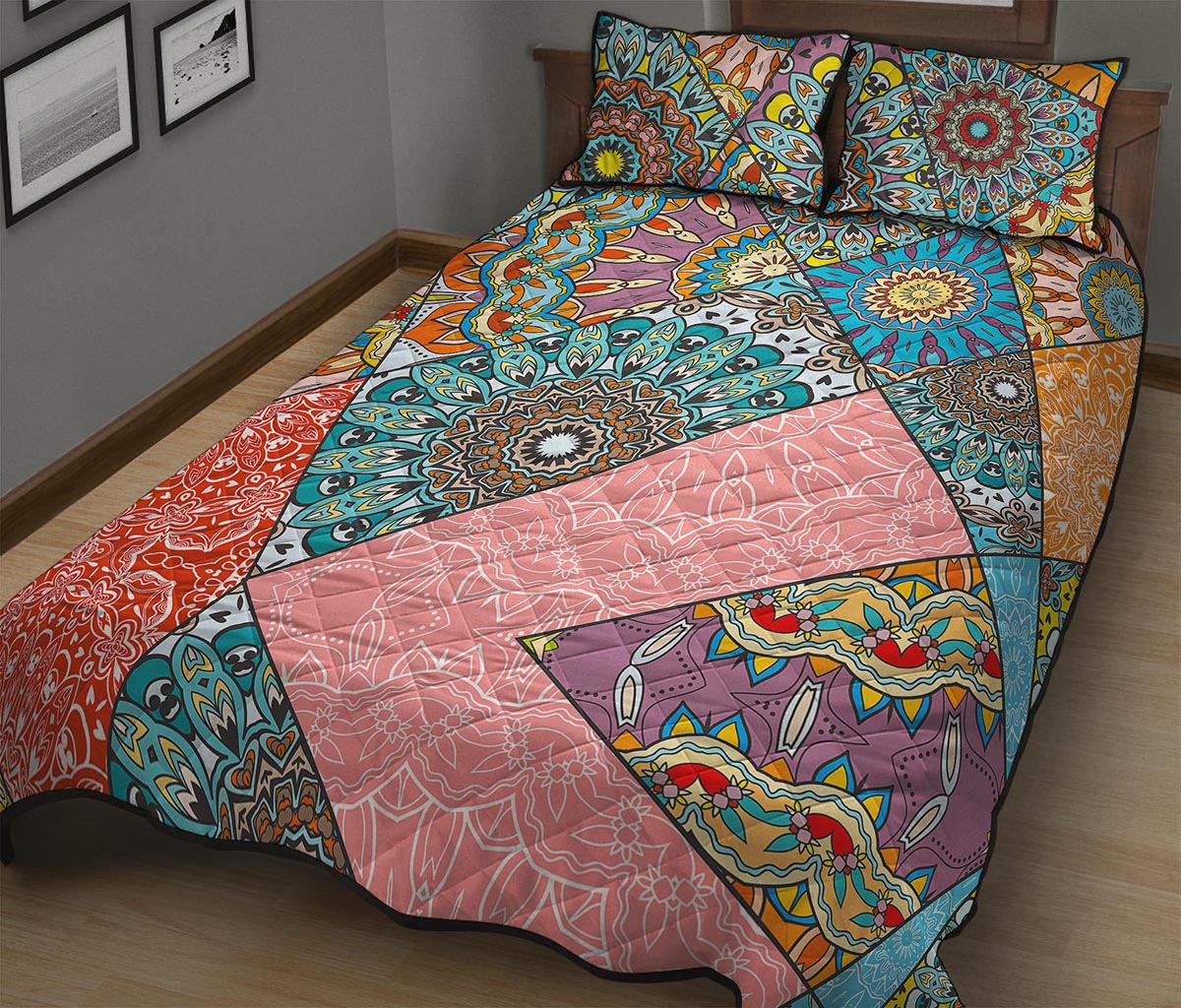 Patchwork Mandala Bohemian Pattern Print Quilt Bed Set