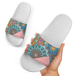 Patchwork Mandala Bohemian Pattern Print White Slide Sandals