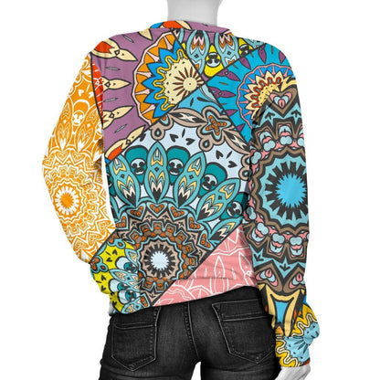 Patchwork Mandala Bohemian Pattern Print Women's Crewneck Sweatshirt GearFrost