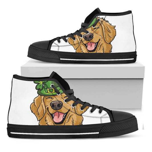 Patrick's Day Golden Retriever Print Black High Top Shoes