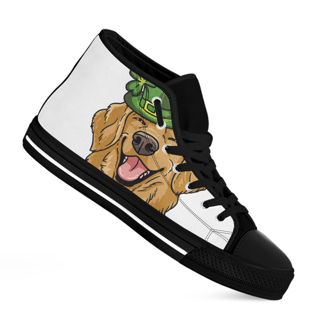 Patrick's Day Golden Retriever Print Black High Top Shoes