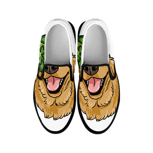 Patrick's Day Golden Retriever Print Black Slip On Shoes