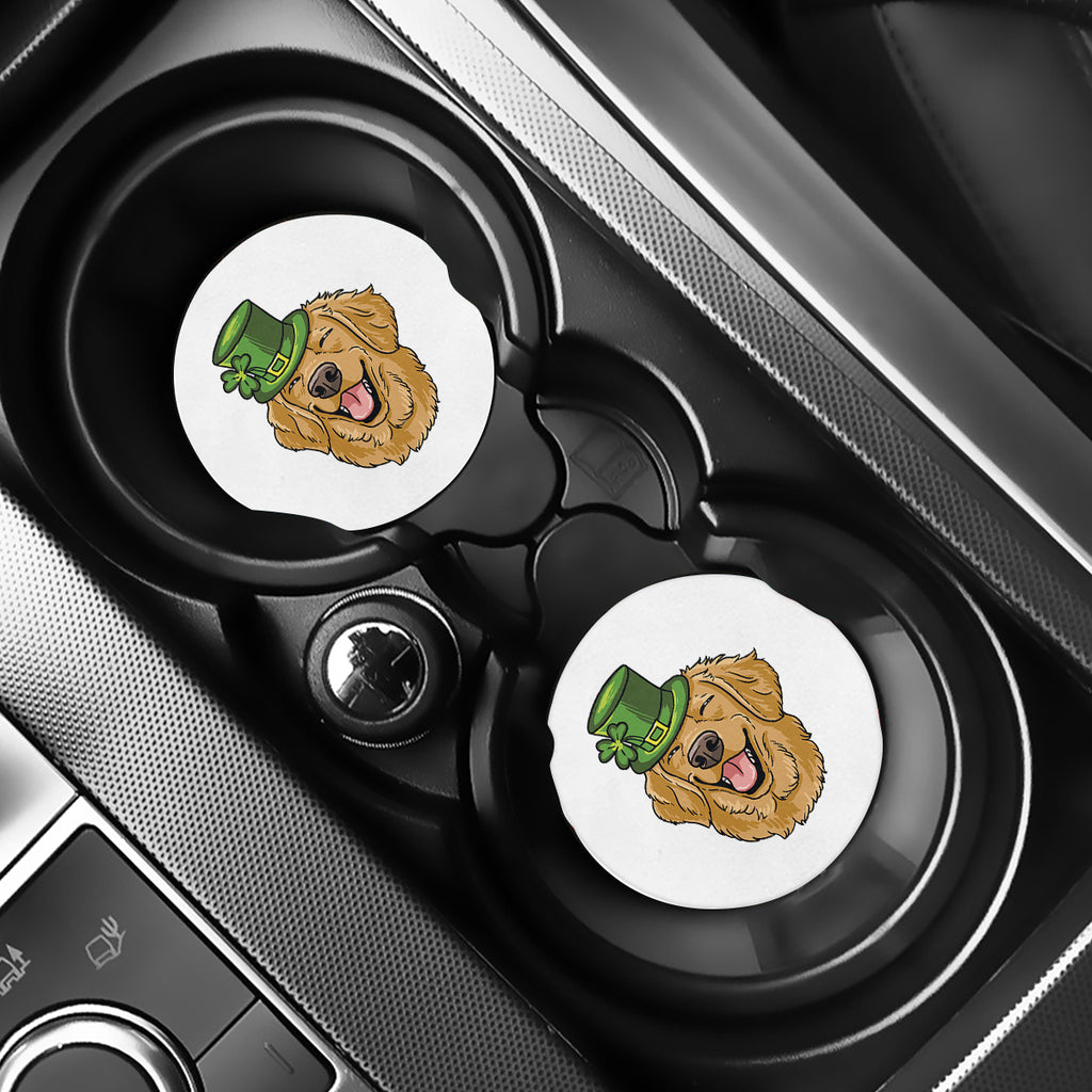 Patrick's Day Golden Retriever Print Car Coasters