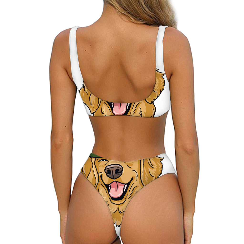 Patrick's Day Golden Retriever Print Front Bow Tie Bikini