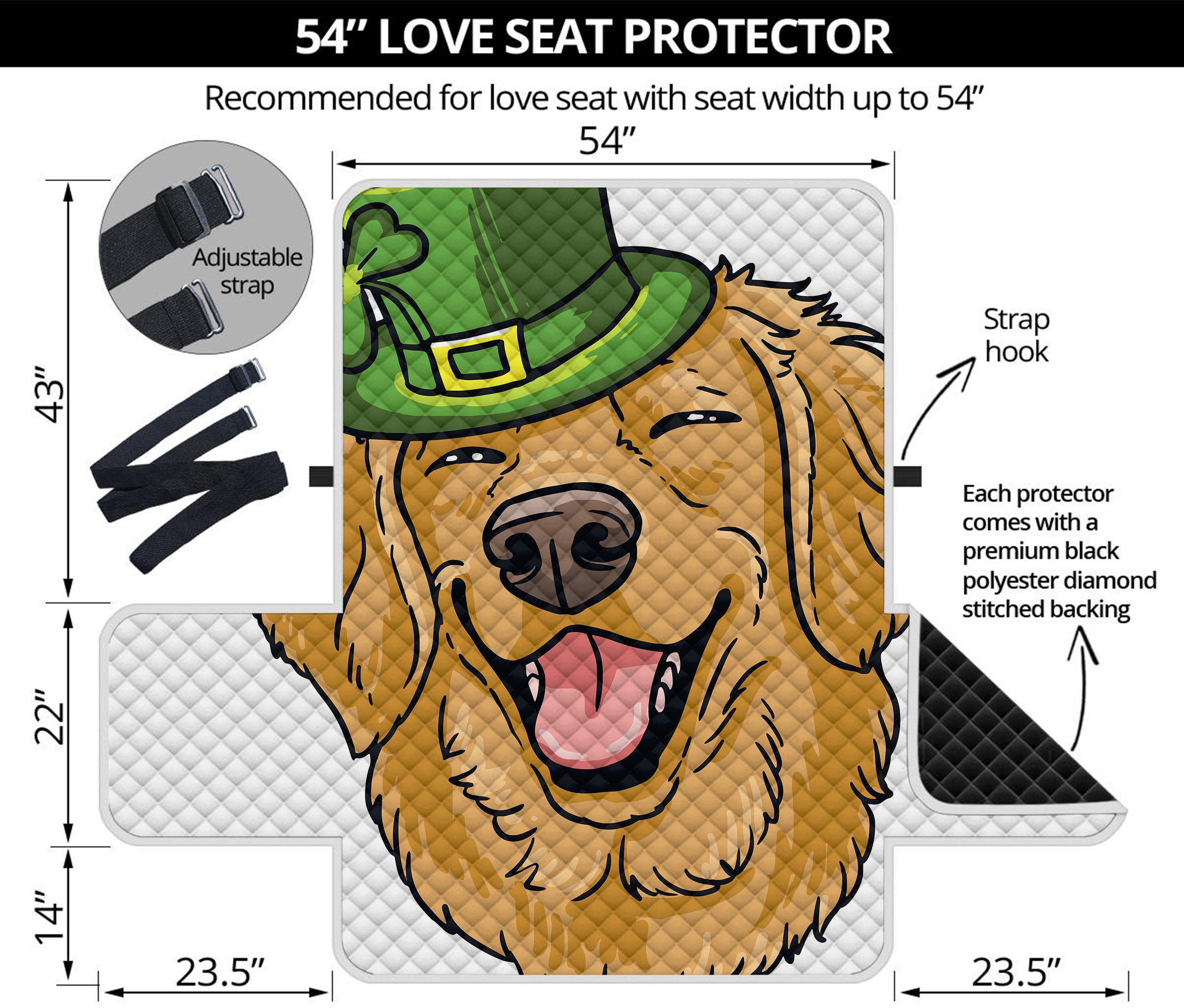 Patrick's Day Golden Retriever Print Loveseat Protector