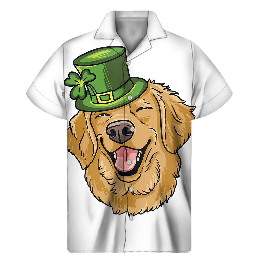 Patrick's Day Golden Retriever Print Men's Short Sleeve Shirt