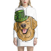 Patrick's Day Golden Retriever Print Pullover Hoodie Dress