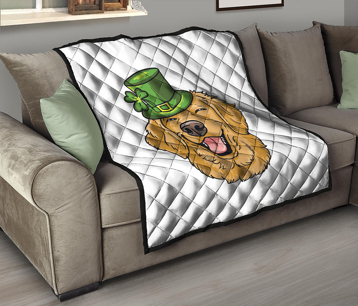 Patrick's Day Golden Retriever Print Quilt