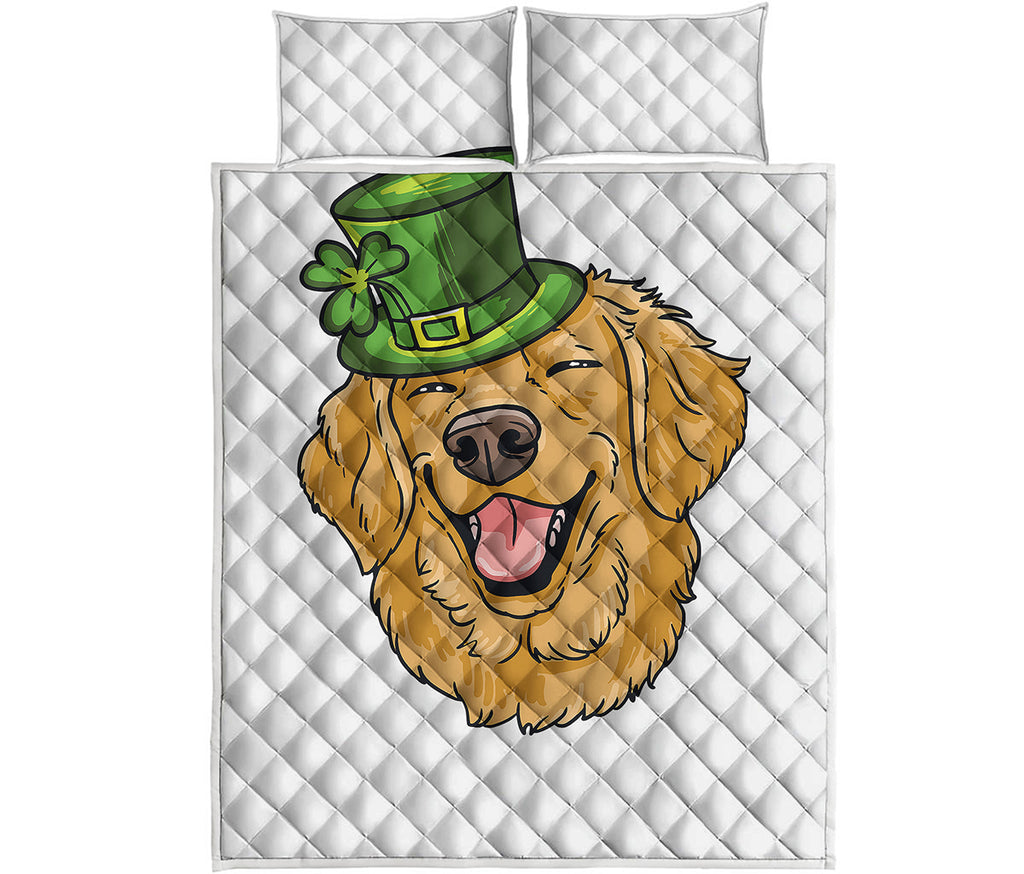 Patrick's Day Golden Retriever Print Quilt Bed Set