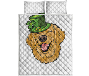 Patrick's Day Golden Retriever Print Quilt Bed Set