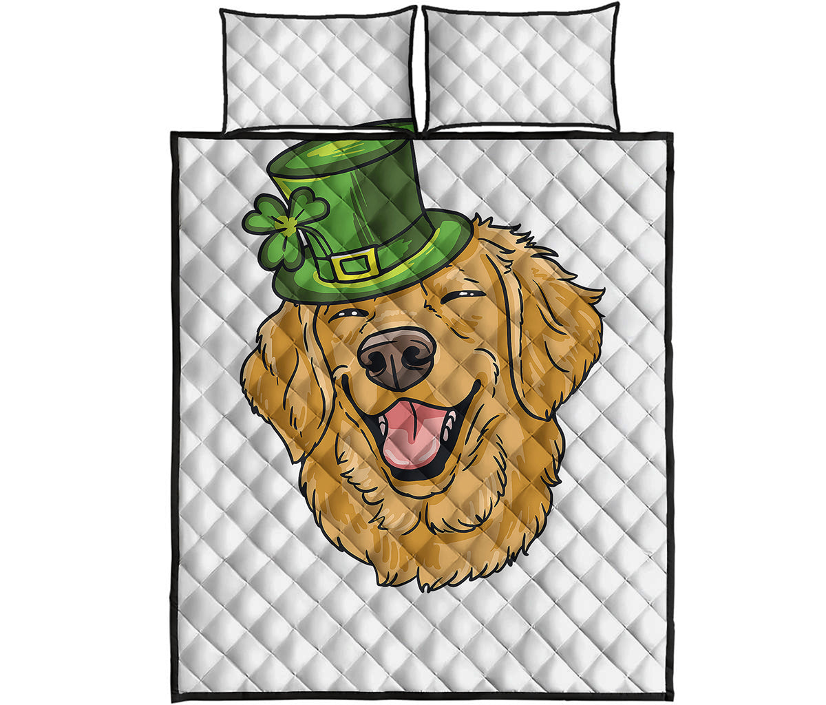 Patrick's Day Golden Retriever Print Quilt Bed Set