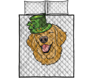 Patrick's Day Golden Retriever Print Quilt Bed Set