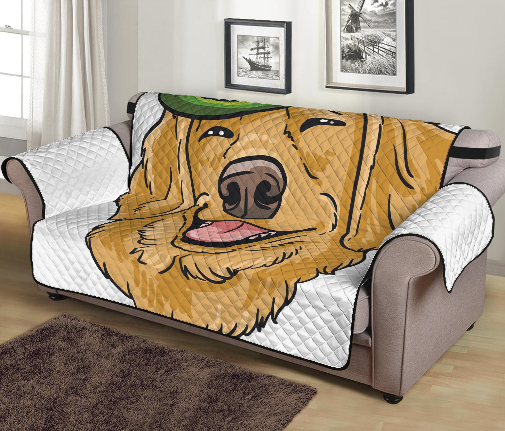 Patrick's Day Golden Retriever Print Sofa Protector