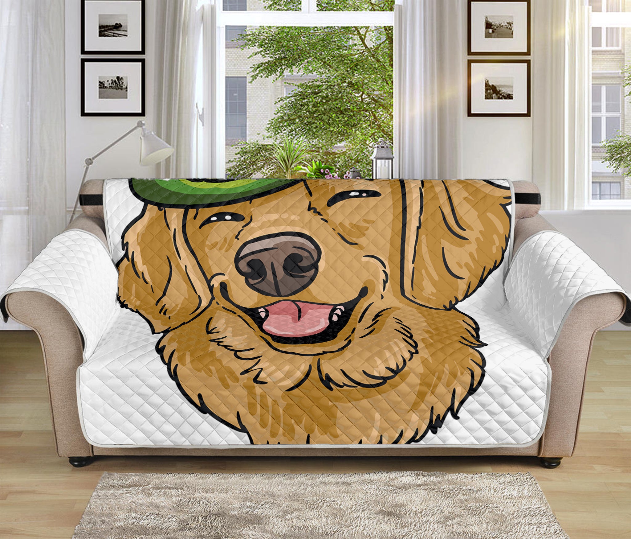 Patrick's Day Golden Retriever Print Sofa Protector