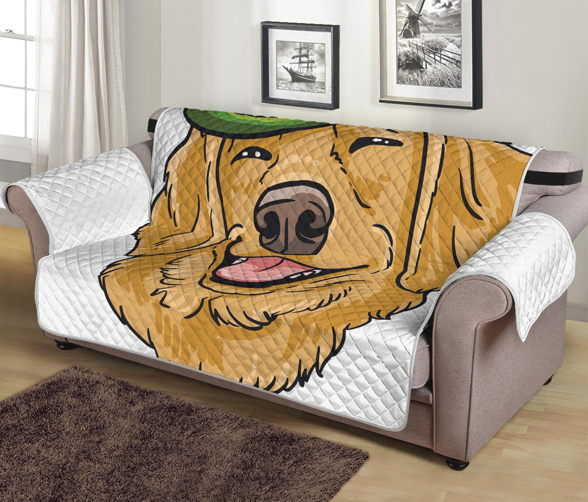 Patrick's Day Golden Retriever Print Sofa Protector