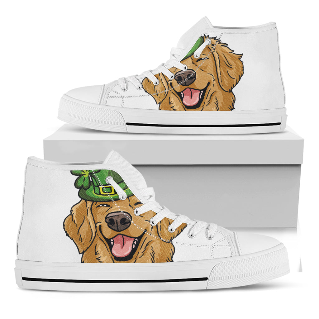 Patrick's Day Golden Retriever Print White High Top Shoes