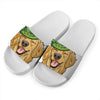 Patrick's Day Golden Retriever Print White Slide Sandals