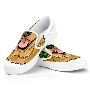 Patrick's Day Golden Retriever Print White Slip On Shoes