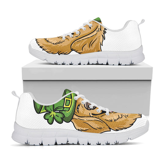 Patrick's Day Golden Retriever Print White Sneakers