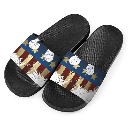 Patriotic American Eagle Print Black Slide Sandals