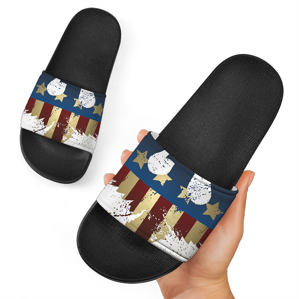 Patriotic American Eagle Print Black Slide Sandals
