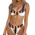 Patriotic American Eagle Print Front Bow Tie Bikini