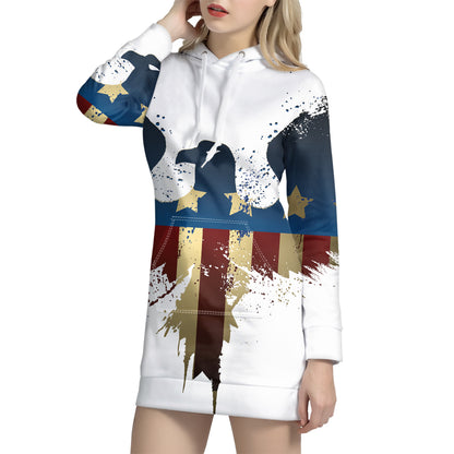 Patriotic American Eagle Print Pullover Hoodie Dress