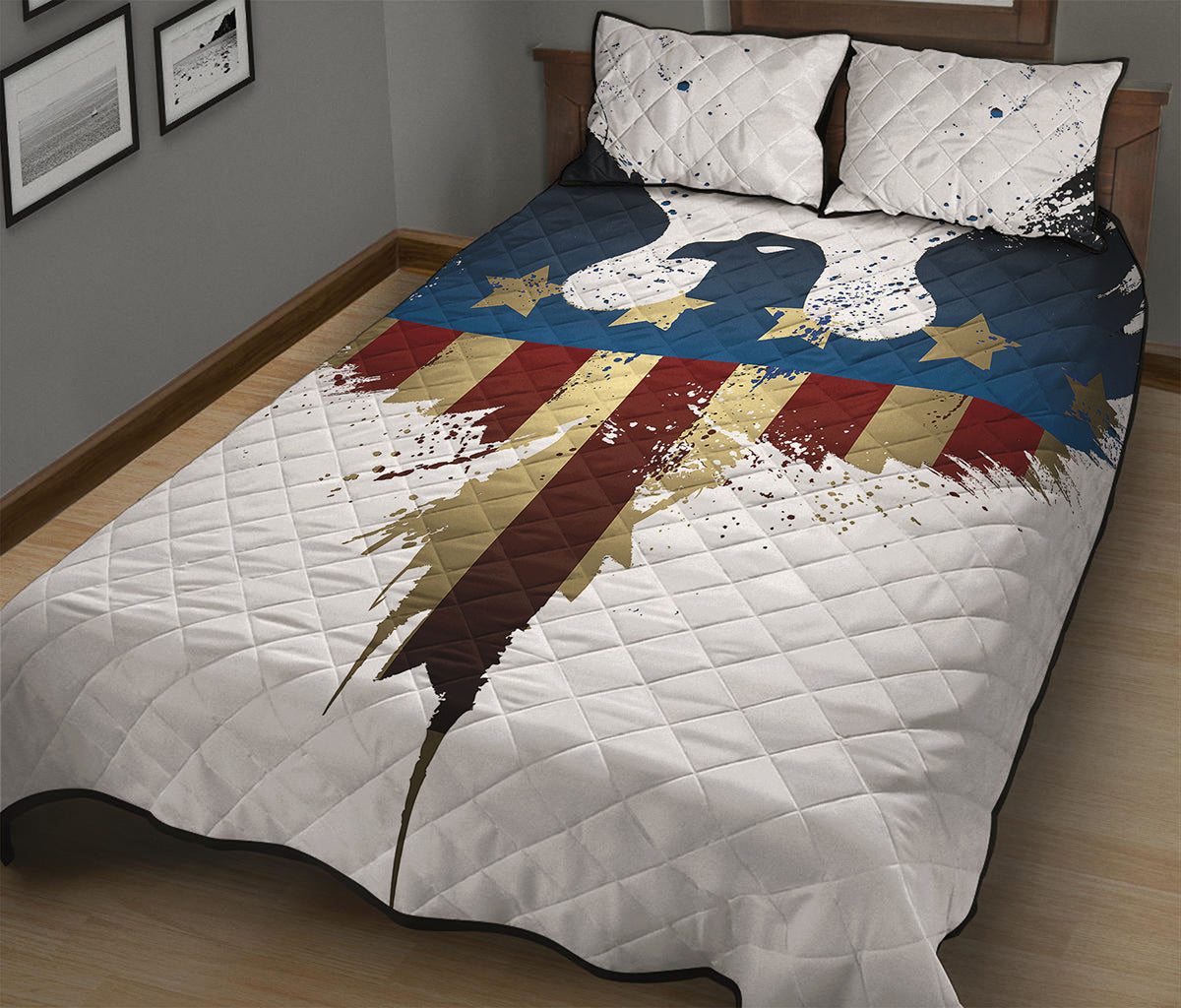 Patriotic American Eagle Print Quilt Bed Set